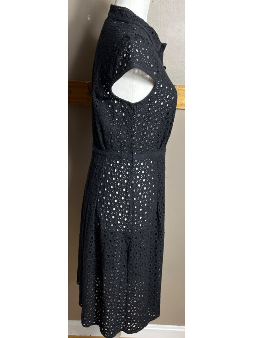 Black Eyelet Shirtdress Midi Button Up Embroider Dark Feminine Whimsigoth Wom 8 - Picture 10 of 11